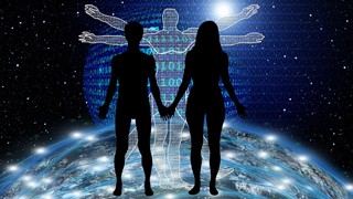 Paar im digitalen Kosmos