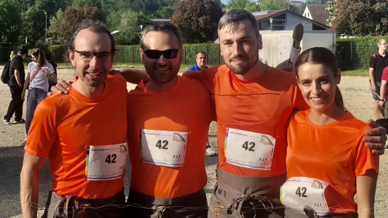 Unser Lehrerteam: Hr. Romer, Hr. Lange, Hr. Besch, Fr. Giardulli