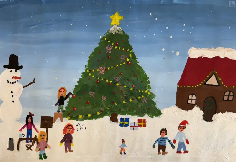 Schneemann und Christbaum